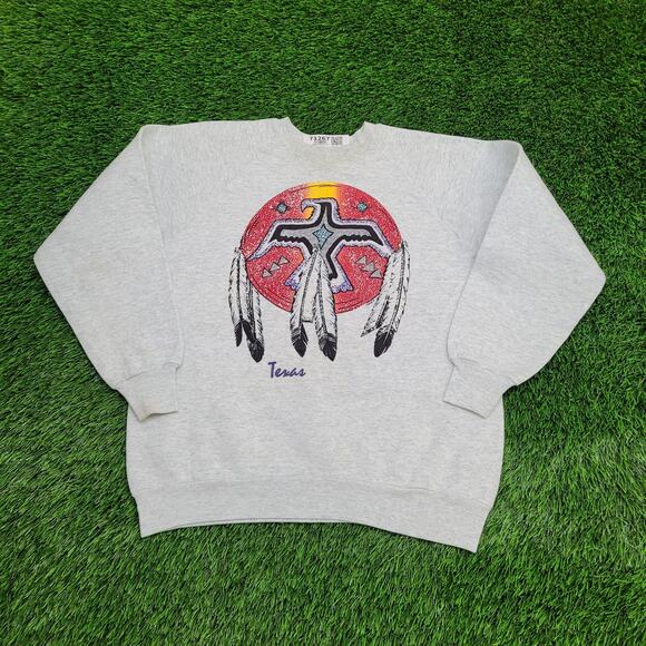 Vintage Native-American Sweatshirt Womens L 20x23 Texas USA - Picture 1 of 16
